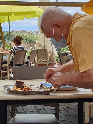 De 'basilicum man fileert de spigola
